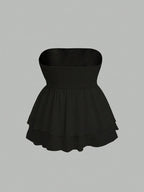 Plus Size Women's 2025 Summer New Sleeveless Tube Holiday Style Solid Color Double Layer Ruffle Swing Tube Women's Tops