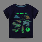 Little maven 2026 New Fashion Boys T-shirt Summer Luminous Dinosaur Animal Cotton Causal Clothes Lovely Tops for Kids 2-7 year