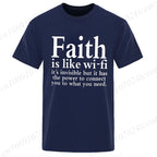 Men's Street Wear Faith Is Like Wifi God Jesus Religious Christian Funny T-shirt Short Sleeve Streetwear Summer T Shirts Men Top