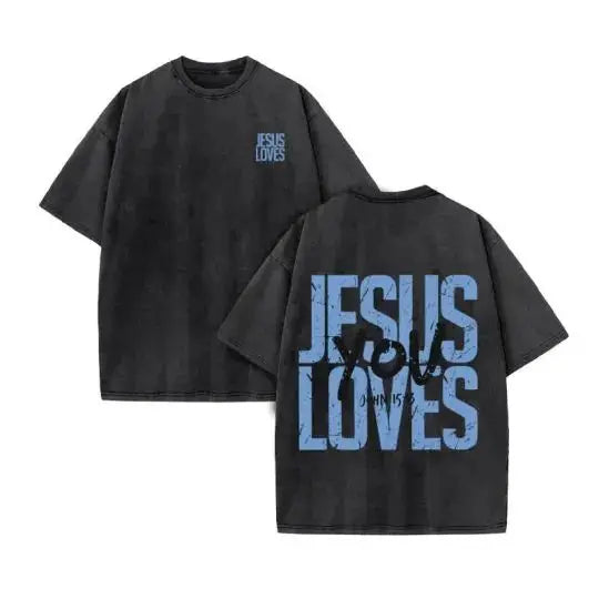 Jesus Christian Design New Summer Men's Top T-shirt Wash Short Sleeve Street Print Vintage T-shirt Oversized for Men and Women