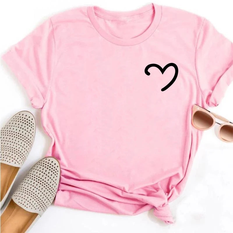 New Women T Shirt Cute Than Heart Printed T-shirt Fashion Love Heart Loose Short Sleevs Round Neck T-shirt Casual Female Tops
