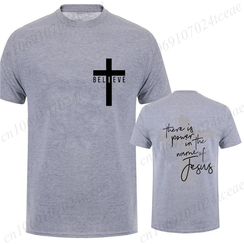Women/Men Christian Faith T-shirts There Is Power in The Name of Jesus Graphic T-shirts Unisex Cross Faiths Graphic T Shirts
