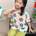 1pcs Summer Kids Flower Print Tops Clothes Girls Korean Style Shirt Children Short Sleeve T-shirts Child Casual Comfort T Shirs