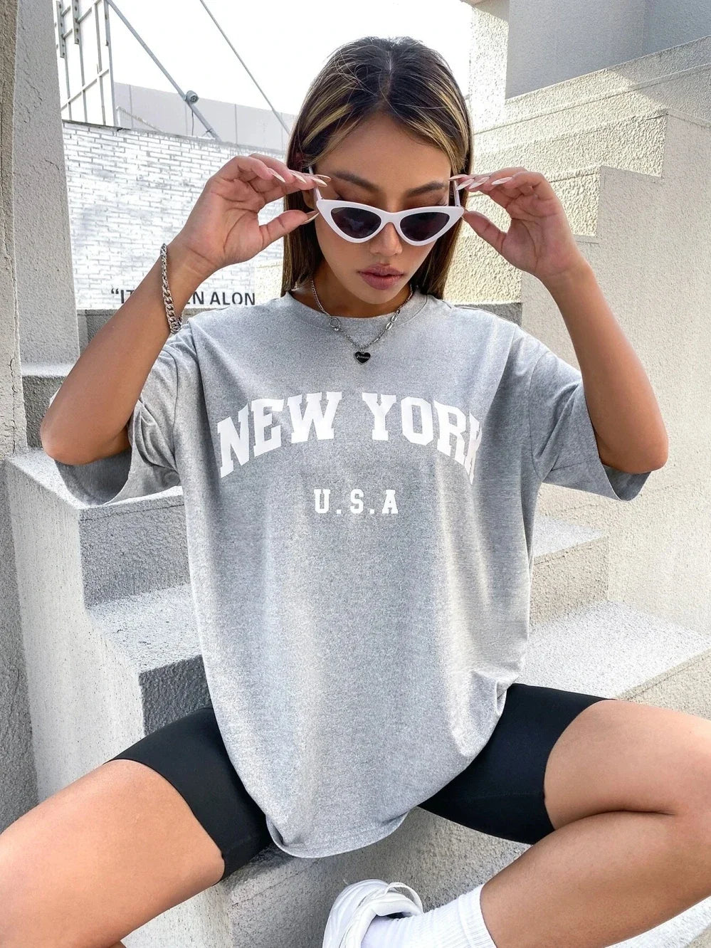 U.S.A New York USA City Street Printed Women T Shirts Breathable Summer T-Shirt Fashion Plus Size Clothing O-Neck Short Sleeve
