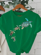 Women's Casual Short Sleeve T-Shirt Loose Fit Round Neck with Cartoon Turtle Graphic Print for Spring/Summer women clothing