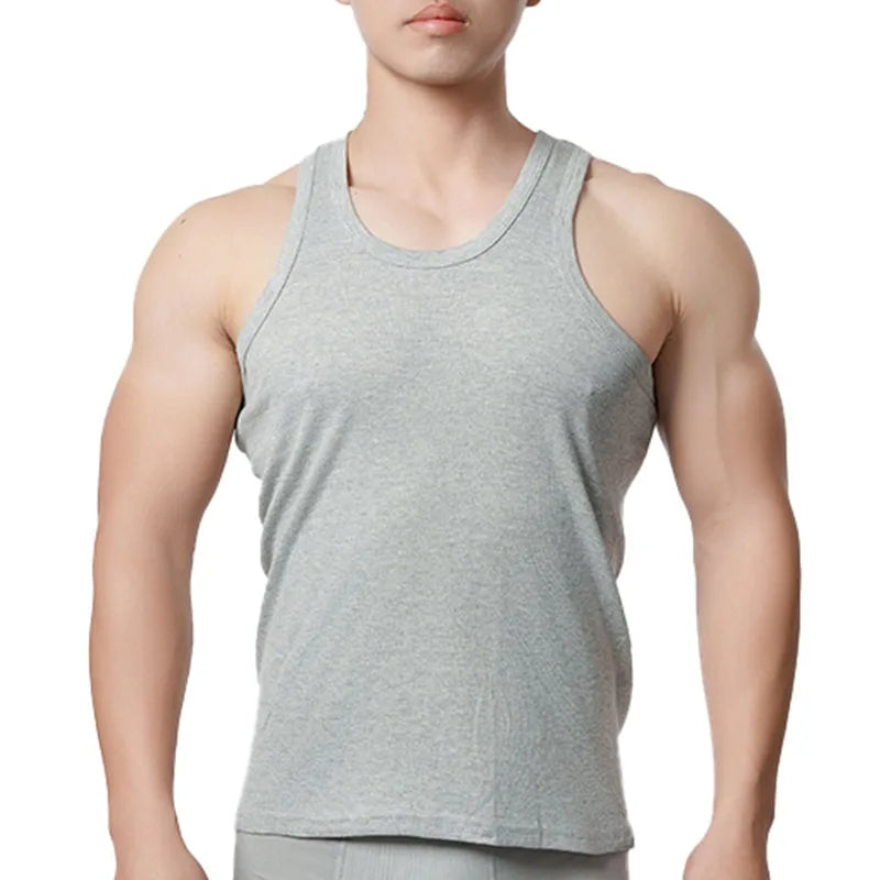 1pcs Pure Cotton Men Four Seasons Vest Teenagers Simple Fit Sports Fitness T-shirt Middle-aged Casual Sleeveless Tops L-4XL