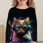 Children's Clothing Girl T-Shirts Top Long Sleeve Children T-Shirt Cute Cat Print Casual Kids Summer Autumn Clothes Girl Clothes