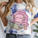 Girls' Summer Clothes Cute Axolotl Playing Games Graphic T-Shirt 3D Print Tie Dye Children's Clothing for Girl Short Sleeve Tee