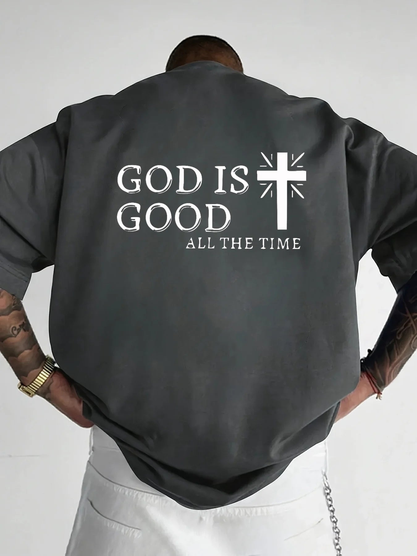Men's Summer 100% Cotton Casual God is a Good Faith Double sided Printed Loose Sport Round Neck Short Sleeve T-shirt Versatile T
