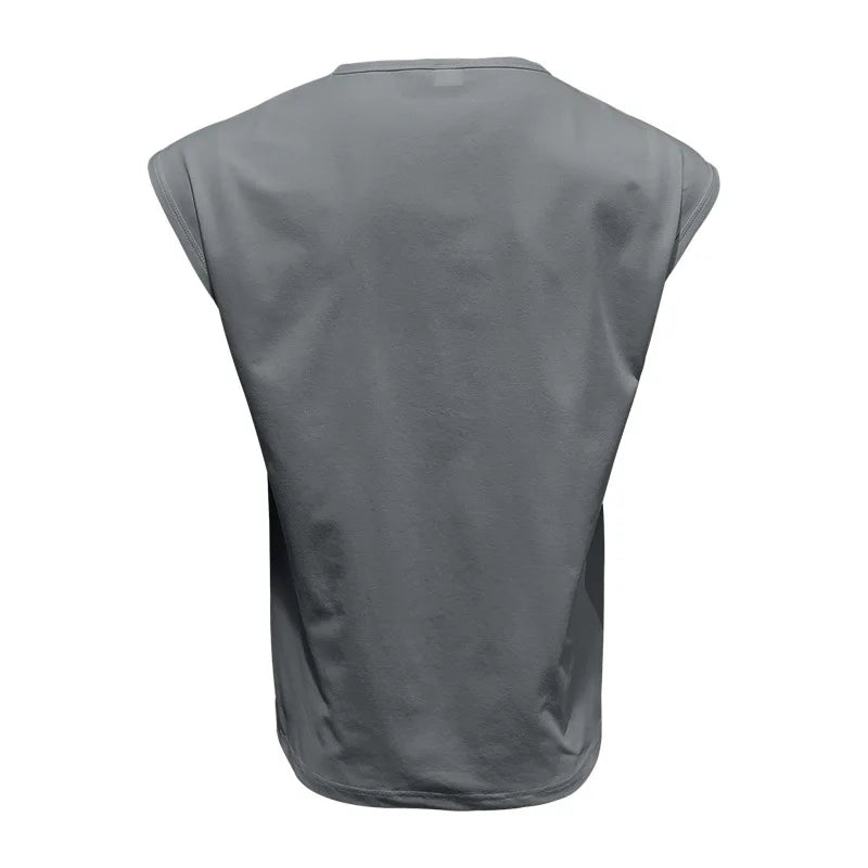 Amazon cross-border American summer new vest men's loose youth casual solid color thin shoulder T-shirt for men