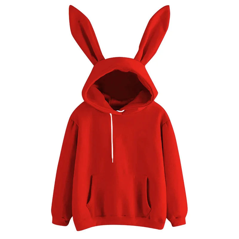 2025 Autumn And Winter New Women's Clothing Harajuku Wei Hooded Rabbit Hoodie Solid Color Loose Casual Women's Top Women's Coat