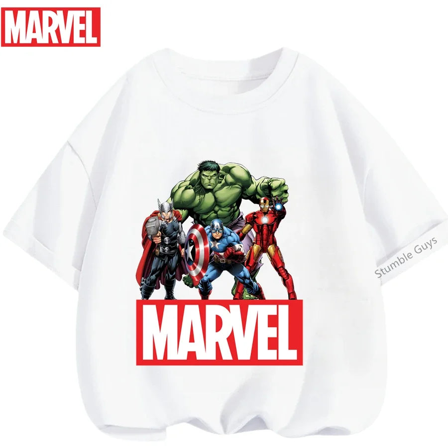 Summer Boys Girls Hulk T-Shirt 3-14 Years Marvel Super Hero Kids Spiderman Breathable Short Sleeve Avengers Soft Tee