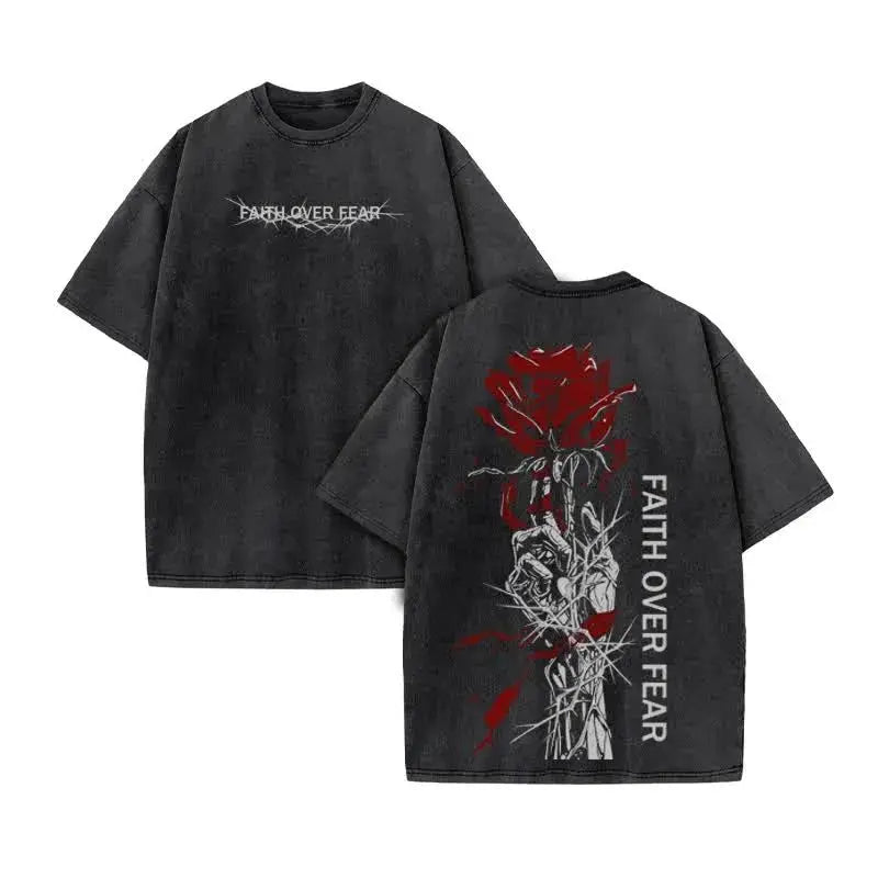 Summer top Men's T-shirt Christian Jesus design new wash short sleeve street print vintage T-shirt oversized for men and women