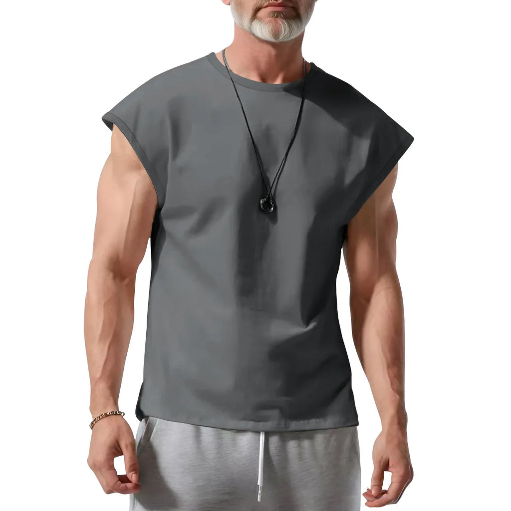Amazon cross-border American summer new vest men's loose youth casual solid color thin shoulder T-shirt for men
