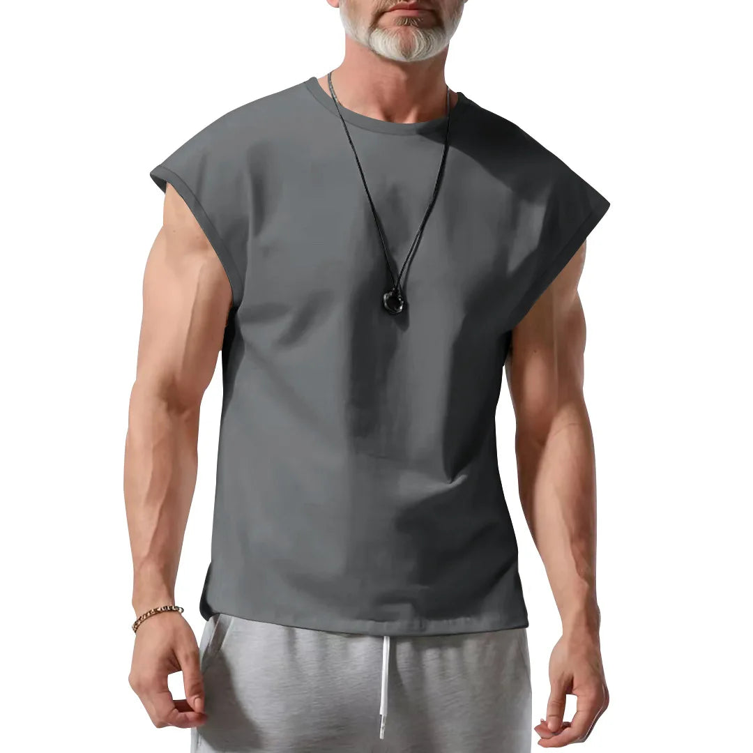 Amazon cross-border American summer new vest men's loose youth casual solid color thin shoulder T-shirt for men