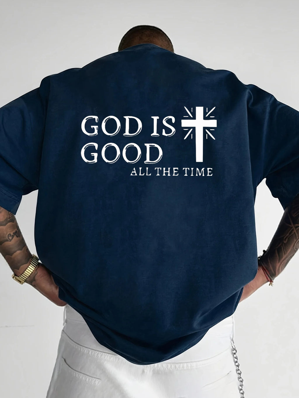 Men's Summer 100% Cotton Casual God is a Good Faith Double sided Printed Loose Sport Round Neck Short Sleeve T-shirt Versatile T