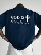 Men's Summer 100% Cotton Casual God is a Good Faith Double sided Printed Loose Sport Round Neck Short Sleeve T-shirt Versatile T