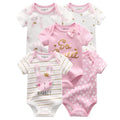 Kiddiezoom 5 Pcs/Lot Four Seasons Fashion Cartoon Short Sleeve Baby Boy Girl Bodysuits Soft 100%Cotton Newborn Onesies Clothes