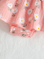 2Pcs Summer Newborn Soft  Cotton Pink Baby Girls Rompers Dress Daisy Print Short Sleeve Jumpsuits Clothes Bodysuits +Headband
