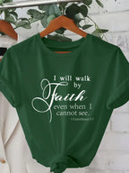 Walk By Faith Women's Tee - Bible Verse Graphic Pink Casual Top