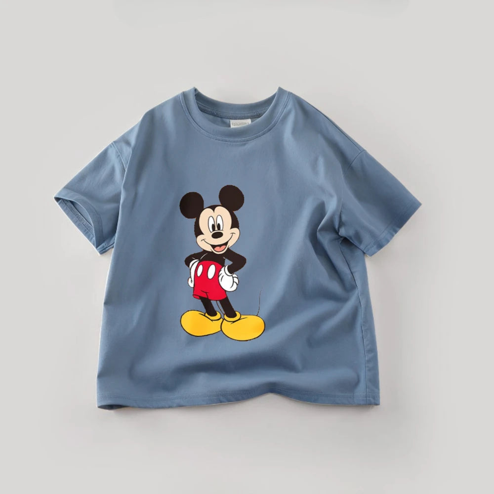Disney Mickey Boys T Shirts Short Sleeved Tops Cartoon Cotton Kids Clothing Summer Casual Simple Children Tees Toddler Costume