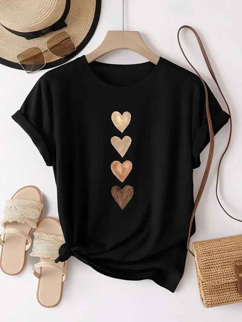 Women's Casual Short Sleeve T-Shirt with Four Heart Graphic Print  Lover T-Shirt Graphic T Shirts Women's Clothing Tshirt
