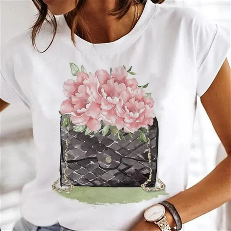 Sweet Wine Plus Size T-Shirt Women Clothing Print Girl 90s Cartoon Printing Clothes Graphic Top Lady Female Tee