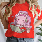 Girls' Summer Clothes Cute Axolotl Playing Games Graphic T-Shirt 3D Print Tie Dye Children's Clothing for Girl Short Sleeve Tee
