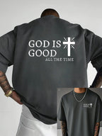 Men's Summer 100% Cotton Casual God is a Good Faith Double sided Printed Loose Sport Round Neck Short Sleeve T-shirt Versatile T