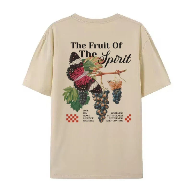 Vintage Boho Cottagecore Female Top Fruit of Spirit Christian T-Shirt Bible Verse Religious Faith Graphic Tee for Women Men
