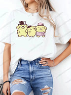 Women T Shirt Funny Pom Pom Purin Printed Tops Tee Female Short Sleeve Tshirt Harajuku Tee Shirts 90s Girls T-shirts