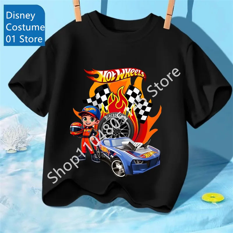 Summer Kids T Shirt Hot Wheels T-shirt Boys Girls Short Sleeve Tops Cartoon Cars Graphic Trucks Print T-shirt Children Clothing