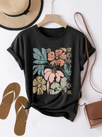 Women'S Floral Graphic Print T-Shirt Casual Crew Neck Short Sleeve Top Knit Fabric Regular Length All-Season Fashion Clothing