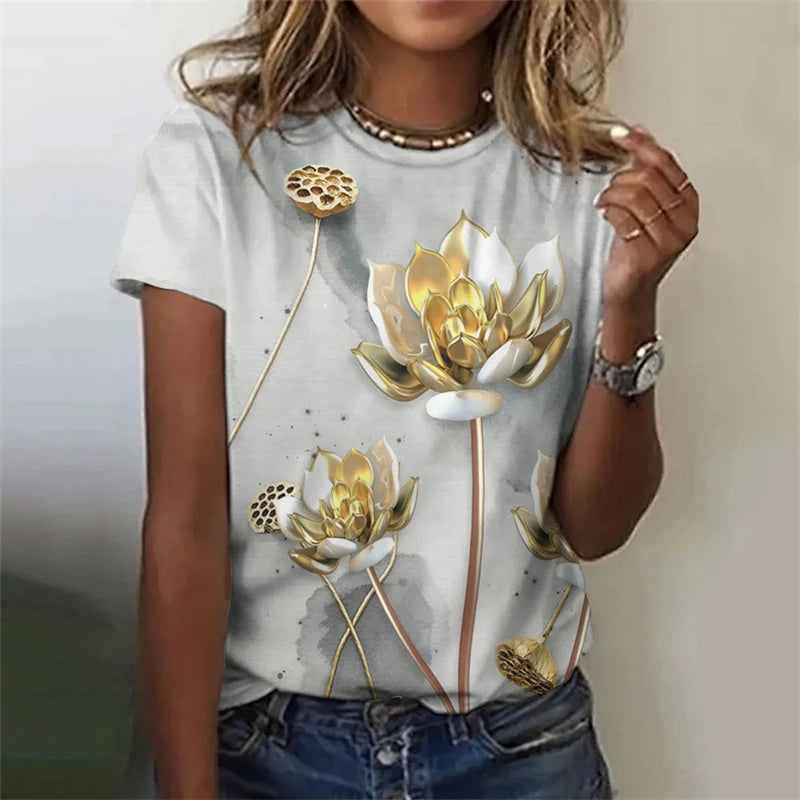 Fashion Women's T-shirt With Cute Peacock Graphic 3D Printed Short Sleeve Summer T-shirts Oversized Loose Women's Clothing