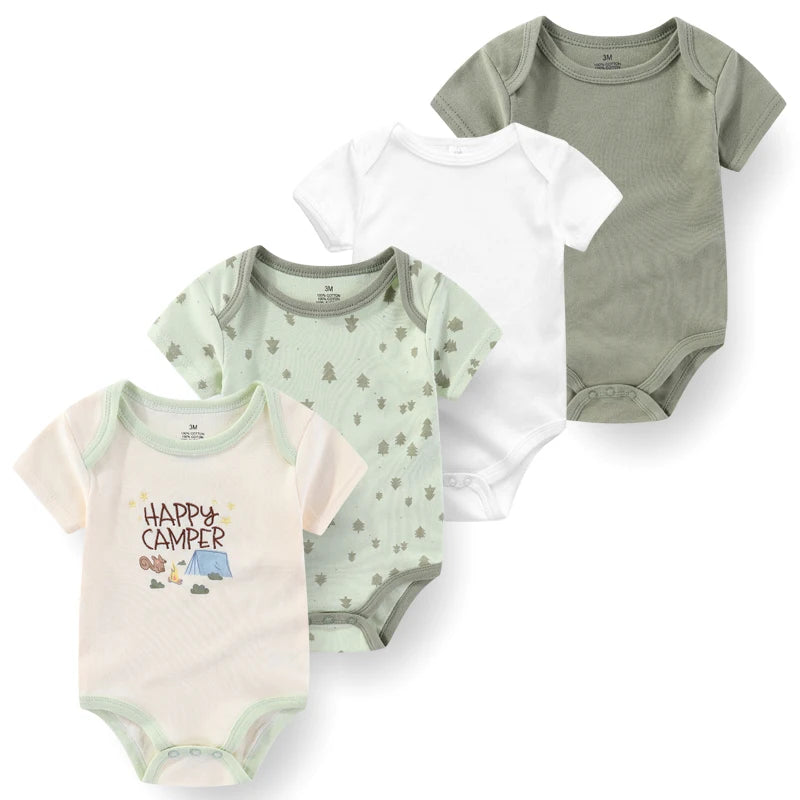 4Pieces Cotton Newborn Bodysuit Print Baby Girl Clothes 0-12M Cartoon Baby Boy Clothes Summer Short Sleeve Romper Bebes