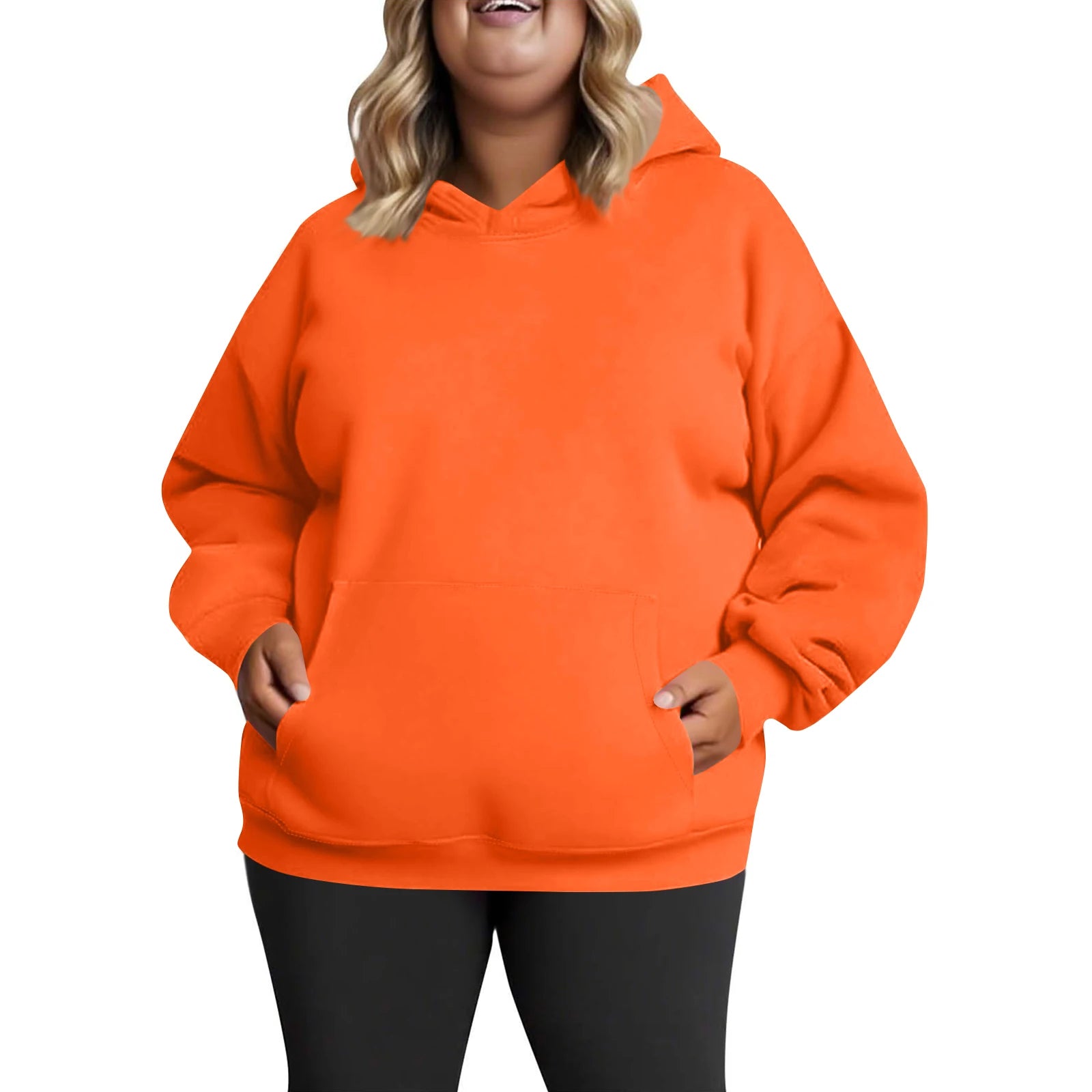 Plus Size Hooded Sweatshirt for Women Fall Fashion Casual Solid Color Pocket Hoodies Women's Clothing Street Hip Hop Hoody