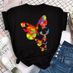Fashion Women Men T Shirt Colorful Butterfly Petal Graphic Print T Shirt Casual Crew Neck Short Sleeve Plus Size T Shirt Unisex