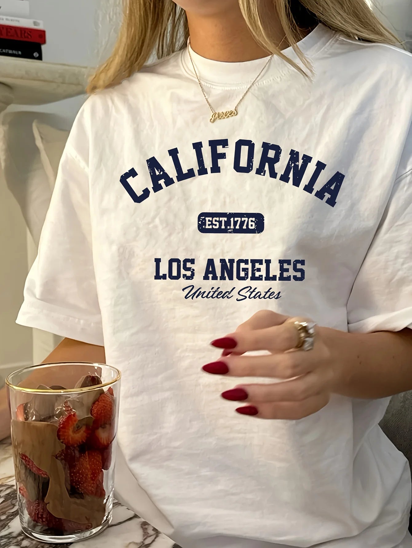 Summer Angeles Machine Washable Casual Casual T Shirts Everyday Women's Vintage California Graphic T-Shirt Plus Size Tops Tees