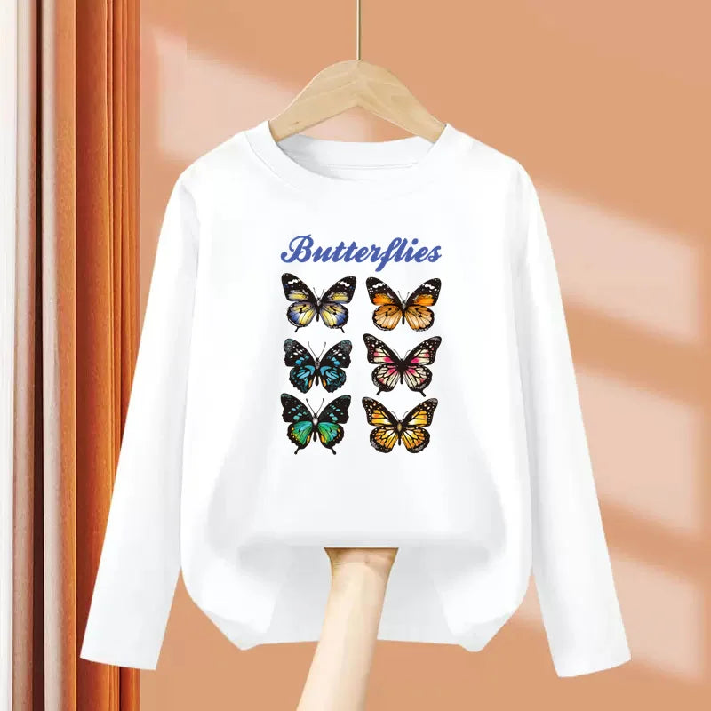 Girls New Autumn Clothes Paris Eiffel Tower T-shirt Long sleeved Cotton Tops Little Girl Butterfly Party Tees