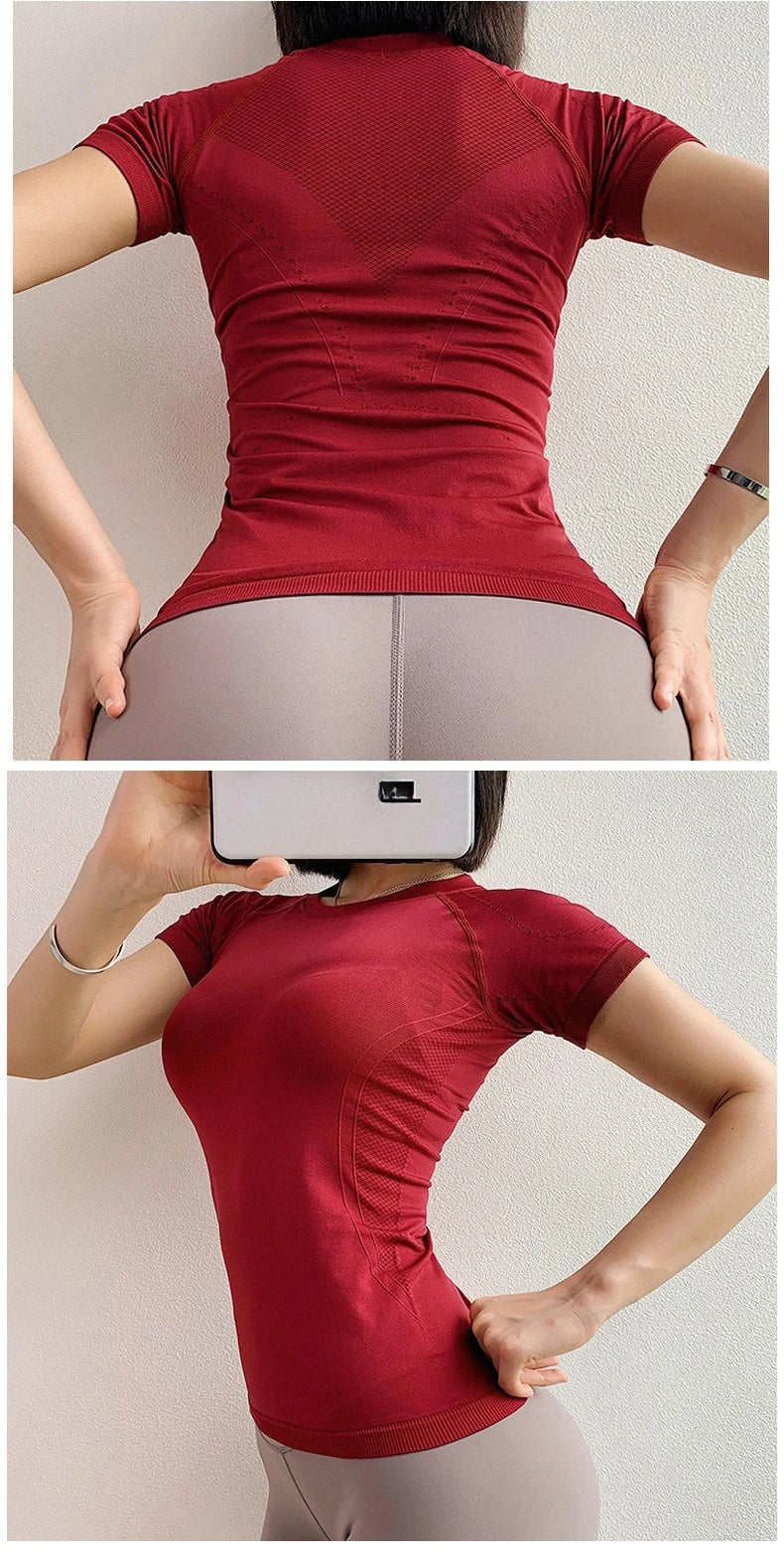 Women Yoga Shirts Sports T Shirt Summer Short Sleeve Round Neck Breathable Stretchy GYM Yoga Slim Fitness Active Top Tee