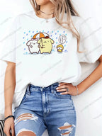Women T Shirt Funny Pom Pom Purin Printed Tops Tee Female Short Sleeve Tshirt Harajuku Tee Shirts 90s Girls T-shirts