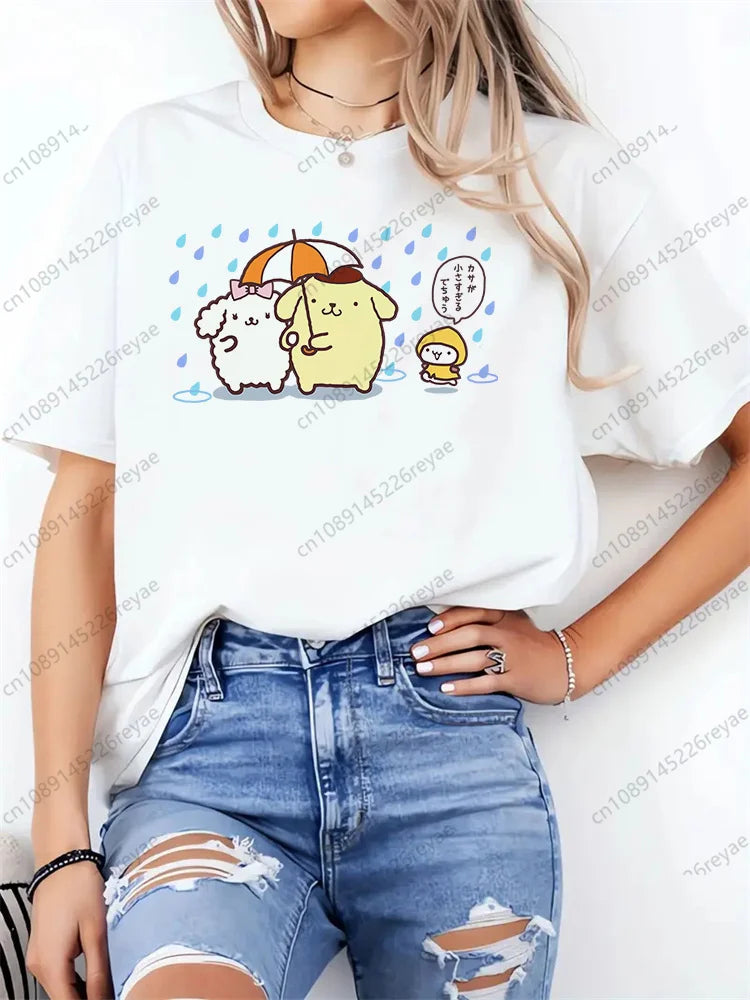 Women T Shirt Funny Pom Pom Purin Printed Tops Tee Female Short Sleeve Tshirt Harajuku Tee Shirts 90s Girls T-shirts