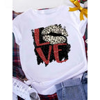 Plus Size Brave Soul L American Retro Letters Love White T-shirt Women Short Sleeve Round Neck Casual Top Summer Aesthetics Tops