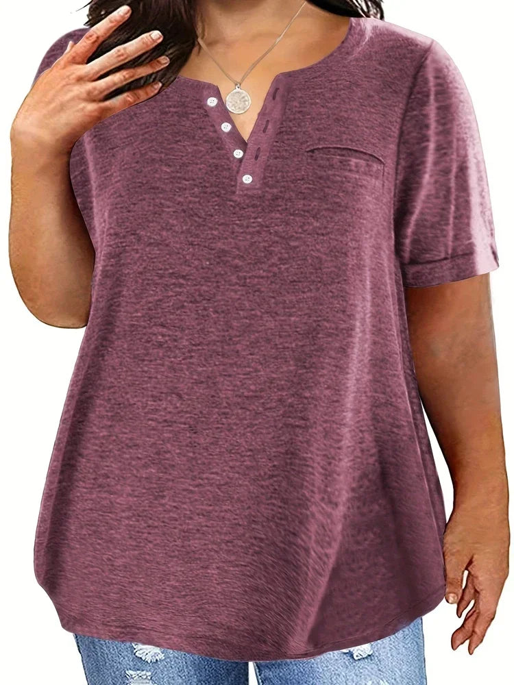Plus Size 1XL-8XL Women's Loose Tops Ladies Casual V-neck Short Sleeve Pocket T-shirt Spring and Summer New Style