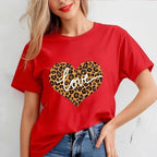 New Tshirts for Women Casual T Shirts Casual Tee Clothes Valentine Leopard Love Heart Printed T-Shirts Hip Hop Street Tops