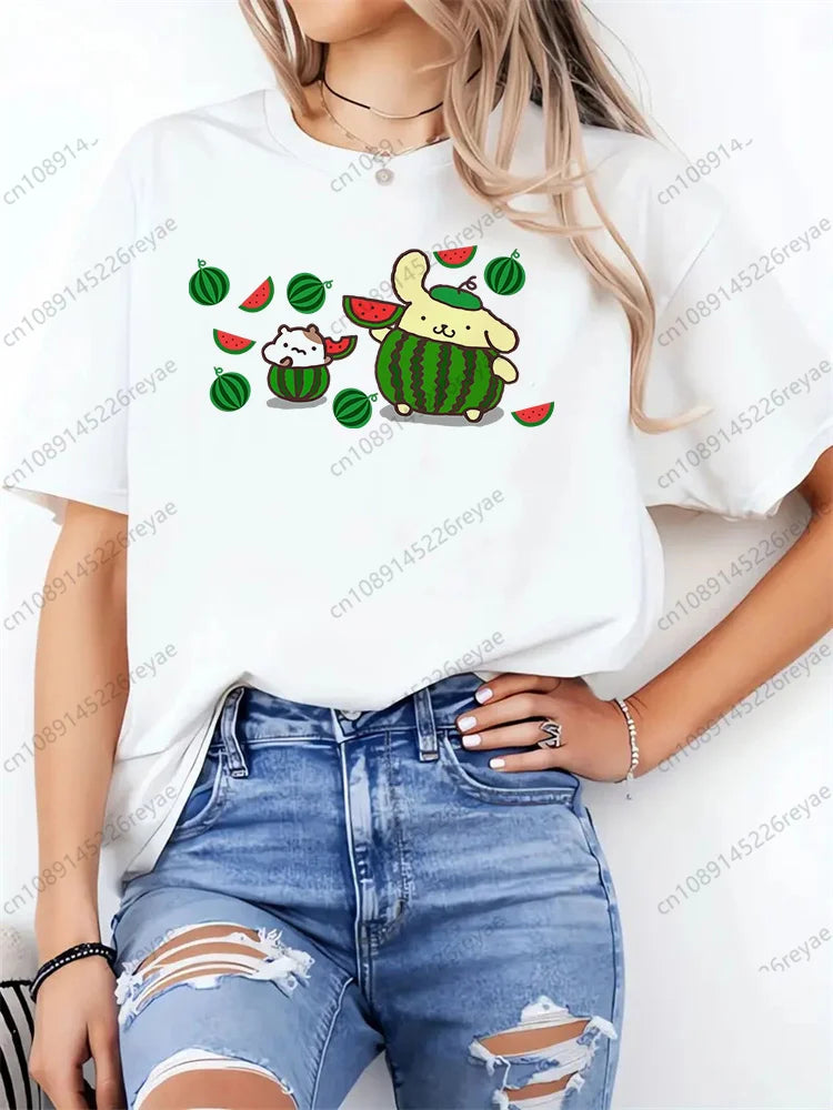 Women T Shirt Funny Pom Pom Purin Printed Tops Tee Female Short Sleeve Tshirt Harajuku Tee Shirts 90s Girls T-shirts