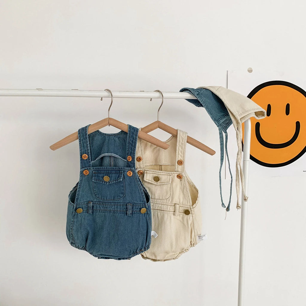 Baby Clothes Denim Sling Romper Infant Onesie Newborn One-piece 0-3 Years Old Complimentary Hat