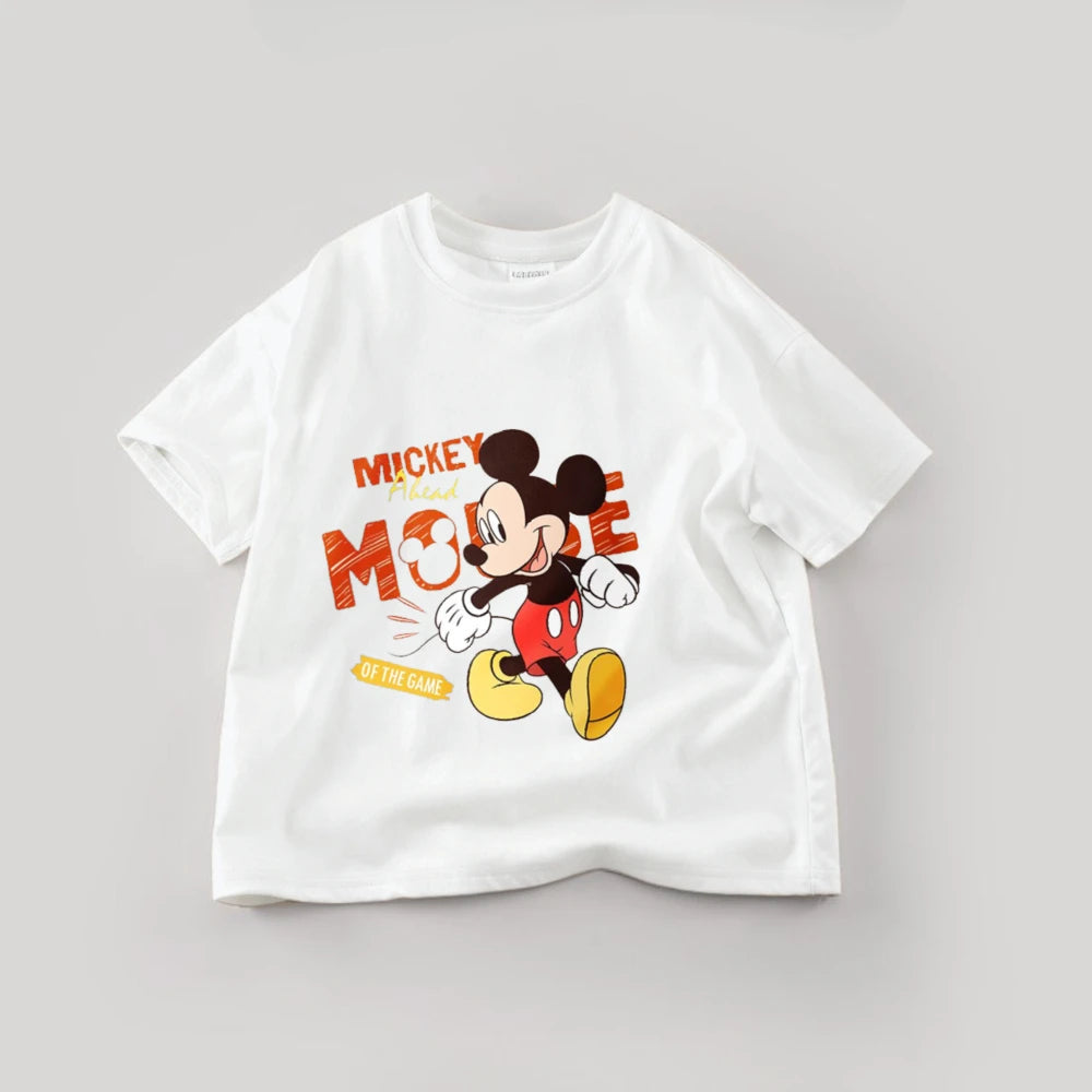 Disney Mickey Boys T Shirts Short Sleeved Tops Cartoon Cotton Kids Clothing Summer Casual Simple Children Tees Toddler Costume