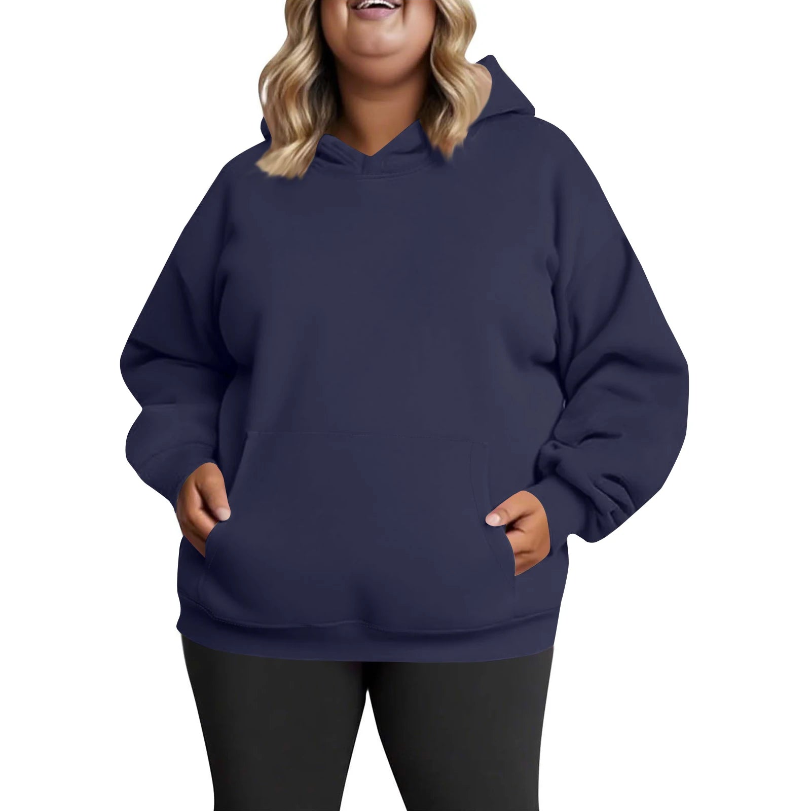 Plus Size Hooded Sweatshirt for Women Fall Fashion Casual Solid Color Pocket Hoodies Women's Clothing Street Hip Hop Hoody