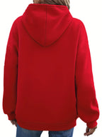 Women's autumn and winter warm and loose casual heart-shaped printed velvet long sleeved hooded sweatshirt